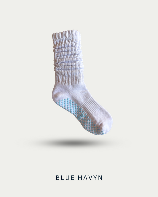 Slouchy Crew Non Slip Grip Socks - Blue Havyn